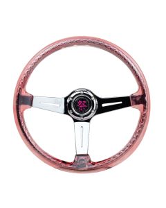 NRG® - 350mm 2" Deep Dish Matsuri Red Clear Acrylic Reinforced Steering Wheel W/ 3 Chrome Slit Spokes (RST-027CH-RD)