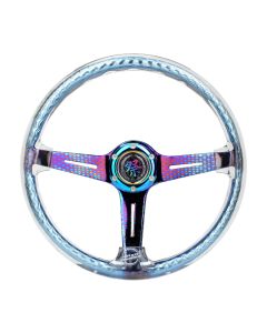 NRG® - 350mm 2" Deep Dish Matsuri Clear Acrylic Reinforced Steering Wheel W/ 3 Geometric Neochrome Slit Spokes (RST-027GM-CL)