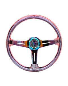 NRG® - 350mm 2" Deep Dish Matsuri Red Clear Acrylic Reinforced Steering Wheel W/ 3 Geometric Neochrome Slit Spokes (RST-027GM-RD)