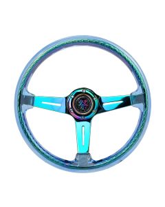 NRG® - 350mm 2" Deep Dish Matsuri Blue Clear Acrylic Reinforced Steering Wheel W/ 3 Neochrome Slit Spokes (RST-027MC-BL)