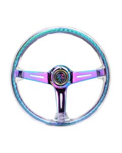 NRG® - 350mm 2" Deep Dish Matsuri Clear Acrylic Reinforced Steering Wheel W/ 3 Neochrome Slit Spokes (RST-027MC-CL)