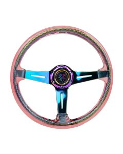 NRG® - 350mm 2" Deep Dish Matsuri Red Clear Acrylic Reinforced Steering Wheel W/ 3 Neochrome Slit Spokes (RST-027MC-RD)