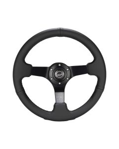 NRG® - 330mm 3" Deep Dish Black Leather Comfort Grip Reinforced Sport Steering Wheel W/ Black Matte 4mm Spokes (RST-033BK-R)