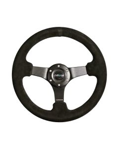 NRG® - 330mm 3" Deep Dish Black Suede Comfort Grip Reinforced Sport Steering Wheel W/ Black Matte 4mm Spokes (RST-033BK-S)