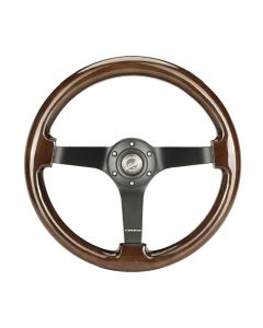NRG® - 350mm 3" Deep Dish Classic Dark Wood Grain Reinforced Sport Steering Wheel W/ 3 Black Matte 4mm Spokes (RST-036BK-BKW)