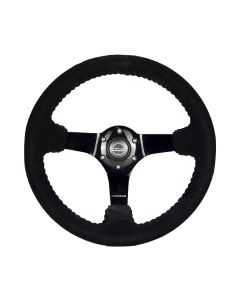 NRG® - 350mm 3" Deep Dish Black Suede Red Stitching Reinforced Sport Steering Wheel W/ 3 Black Spokes (RST-036BK-S)