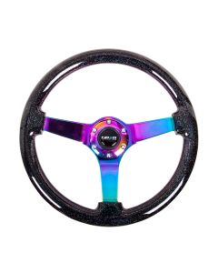 NRG® - 350mm 3" Deep Dish Black Sparkled Classic Wood Grain Reinforced Sport Steering Wheel W/ 3 Neochrome 4mm Spokes (RST-036BSB-MC)