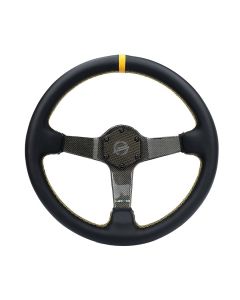 NRG® - 350mm Gold Carbon Fiber Steering Wheel W/ Leather Gold Stripe & Stitching (RST-036CF-GD)