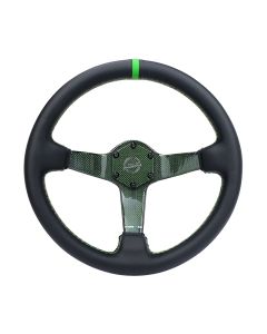 NRG® - 350mm Green Carbon Fiber Steering Wheel W/ Leather Green Stripe & Stitching (RST-036CF-GN)