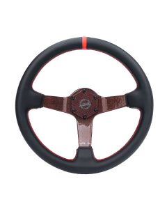 NRG® - 350mm Red Carbon Fiber Steering Wheel W/ Leather Red Stripe & Stitching (RST-036CF-RD)