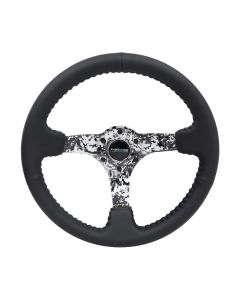 NRG® - 350mm 3" Deep Dish Black Leather Reinforced Sport Steering Wheel W/ 3 Hydro Dipped Digital Camo 5mm Spokes (RST-036DC-R)
