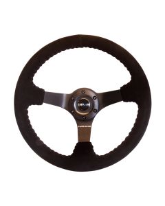 NRG® - 350mm 3" Deep Dish Black Suede Odi Signature Reinforced Sport Steering Wheel W/ 3 Black Matte 5mm Spokes (RST-036MB-S)