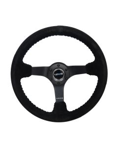 NRG® - 350mm 3" Deep Dish Black Suede Reinforced Sport Steering Wheel W/ Baseball Stitching & 3 Black Matte 5mm Spokes (RST-036MB-S-BK)