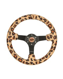 NRG® - 350mm 3" Deep Dish Savage Brown Leopard Printed Microfiber Vegan Reinforced Sport Steering Wheel W/ 3 Black Matte Spokes (RST-036MB-SV-BR)