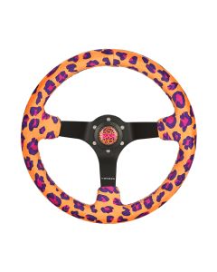 NRG® - 350mm 3" Deep Dish Savage Orange Leopard Printed Microfiber Vegan Reinforced Sport Steering Wheel W/ 3 Black Matte Spokes (RST-036MB-SV-OR)