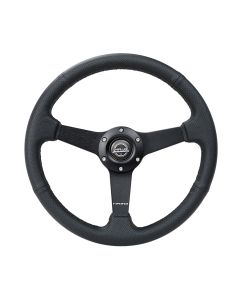 NRG® - 350mm 1.5" Deep Dish Black Perforated Leather Reinforced Sport Steering Wheel W/ 3 Black Matte Solid Spokes (RST-037MB-PR)