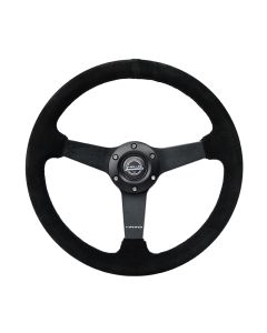 NRG® - 350mm 1.5" Deep Dish Black Suede Reinforced Sport Steering Wheel W/ 3 Black Matte Solid Spokes (RST-037MB-S)