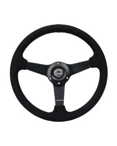 NRG® - 350mm 1.5" Deep Dish Black Alcantara Reinforced Sport Steering Wheel W/ 3 Black Matte Solid Spokes (RST-037MB-SA)