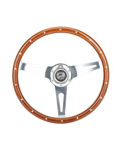 NRG® - 360mm Classic Wood Grain Reinforced Sport Steering Wheel W/ Aluminum Decorative Rivets & 3 Chrome Spokes & Slits (RST-363SL)