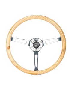 NRG® - 380mm Classic Light Wood Grain Reinforced Sport Steering Wheel W/ 3 Shinny Chrome Spokes & Slits (RST-380RG)