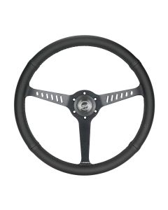 NRG® - 380mm 1" Deep Dish Black Perforated Leather Reinforced Classic Stealth Wheel W/ 3 Black Spokes & Diagnal Slits (RST-380STL-B)
