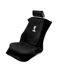 Seat Armour Black Towel Seat Cover with Ford Mustang Cobra Logo, Front-Right View