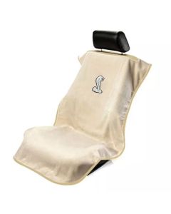 Seat Armour Tan Towel Seat Cover with Ford Mustang Cobra Logo, Front-Right View