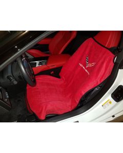 Seat Armour Adrenalin Red Towel Seat Cover with Corvette C7 Logo SA100COR7R, In Situation Image