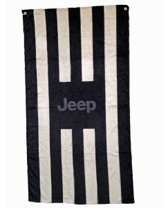 Seat Armour Black and Gray Striped Towel 2 Go Seat Cover with Jeep Logo - Seat Cover Alone View