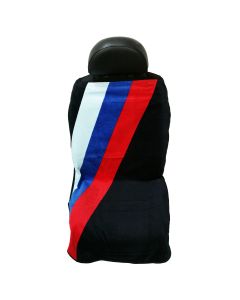 Seat Armour Black Towel Seat Cover with BMW Three Stripes - Front View on Black Seat
