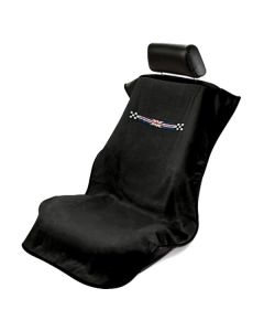 Seat Armour Black Towel Seat Cover with British Checkered Flag - Front-Right View