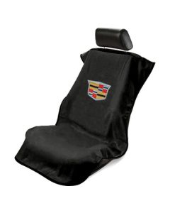 Seat Armour Black Towel Seat Cover with New Cadillac Logo, Front-Right View