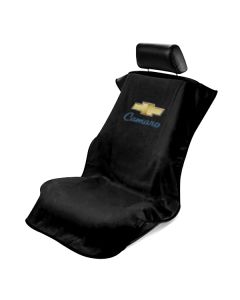 Seat Armour Black Towel Seat Cover with Chevy Camaro Logo, Front-Right View