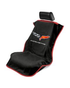 Seat Armour Black Towel Seat Cover with Corvette C6 Logo, Front-Right View