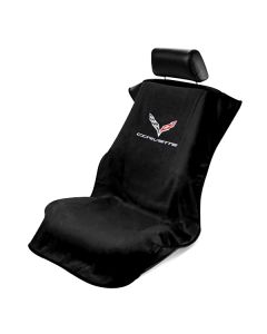 Seat Armour Black Towel Seat Cover with Corvette C7 Logo, Front-Right View