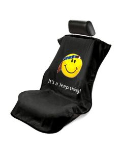 Seat Armour Black Towel Seat Cover with Jeep Smiley Face Logo - Front-Right View