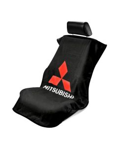 Seat Armour Black Towel Seat Cover with Mitsubishi Logo - Front-Right View