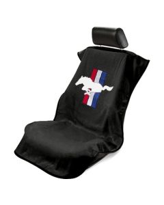 Seat Armour Black Towel Seat Cover with Mustang Pony Logo - Front-Right View