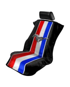 Seat Armour Black Towel Seat Cover with Mustang Pony Tribar Logo - Front-Right View