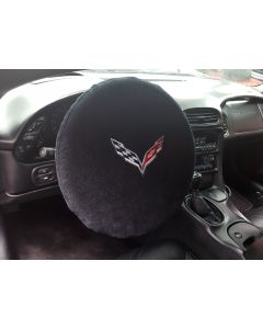 Seat Armour Black Universal Steering Wheel Protector with Corvette C7 Embroidery