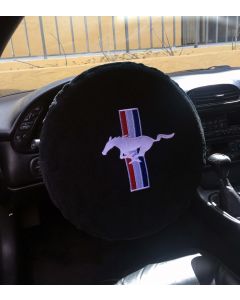 Seat Armour Black Universal Steering Wheel Protector with Mustang Embroidery