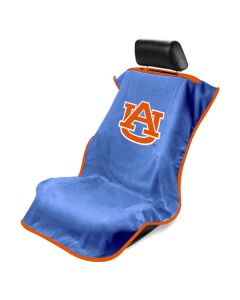 Seat Armour Blue Towel Seat Cover with NCAA Auburn University Logo, Front-Right View