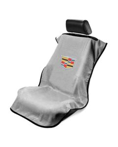 Seat Armour Grey Towel Seat Cover with New Cadillac Logo, Front-Right View