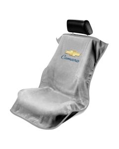 Seat Armour Grey Towel Seat Cover with Chevy Camaro Logo, Front-Right View