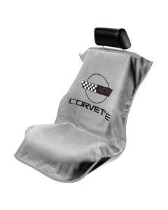 Seat Armour Grey Towel Seat Cover with Corvette C4 Logo, Front-Right View