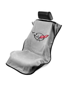 Seat Armour Grey Towel Seat Cover with Corvette C5 Logo, Front-Right View