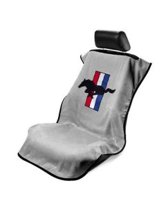 Seat Armour Grey Towel Seat Cover with Mustang Pony Logo - Front-Right View