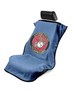 Seat Armour Marine Blue Towel Seat Cover with US Marines Logo - Front-Right View