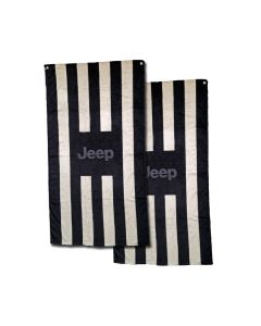 Seat Armour Pair of Black and Gray Striped Towel 2 GO Seat Covers with Jeep Logo, Seat Cover Alone View