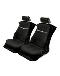 Seat Armour Pair of Black Towel Seat Covers with British Checkered Flag, Front-Right View